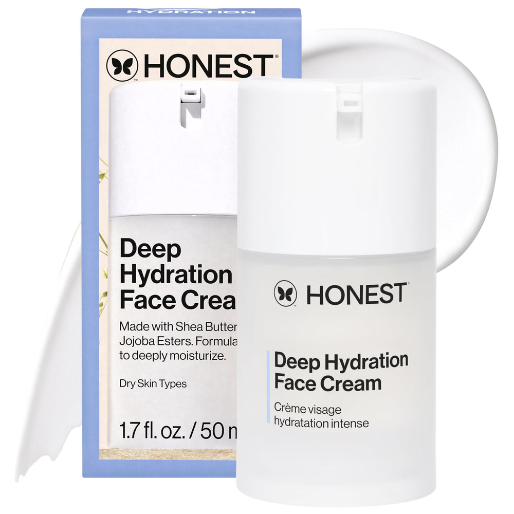 Honest Beauty Deep Hydration Face Cream bottle shows lasting moisture for dry skin