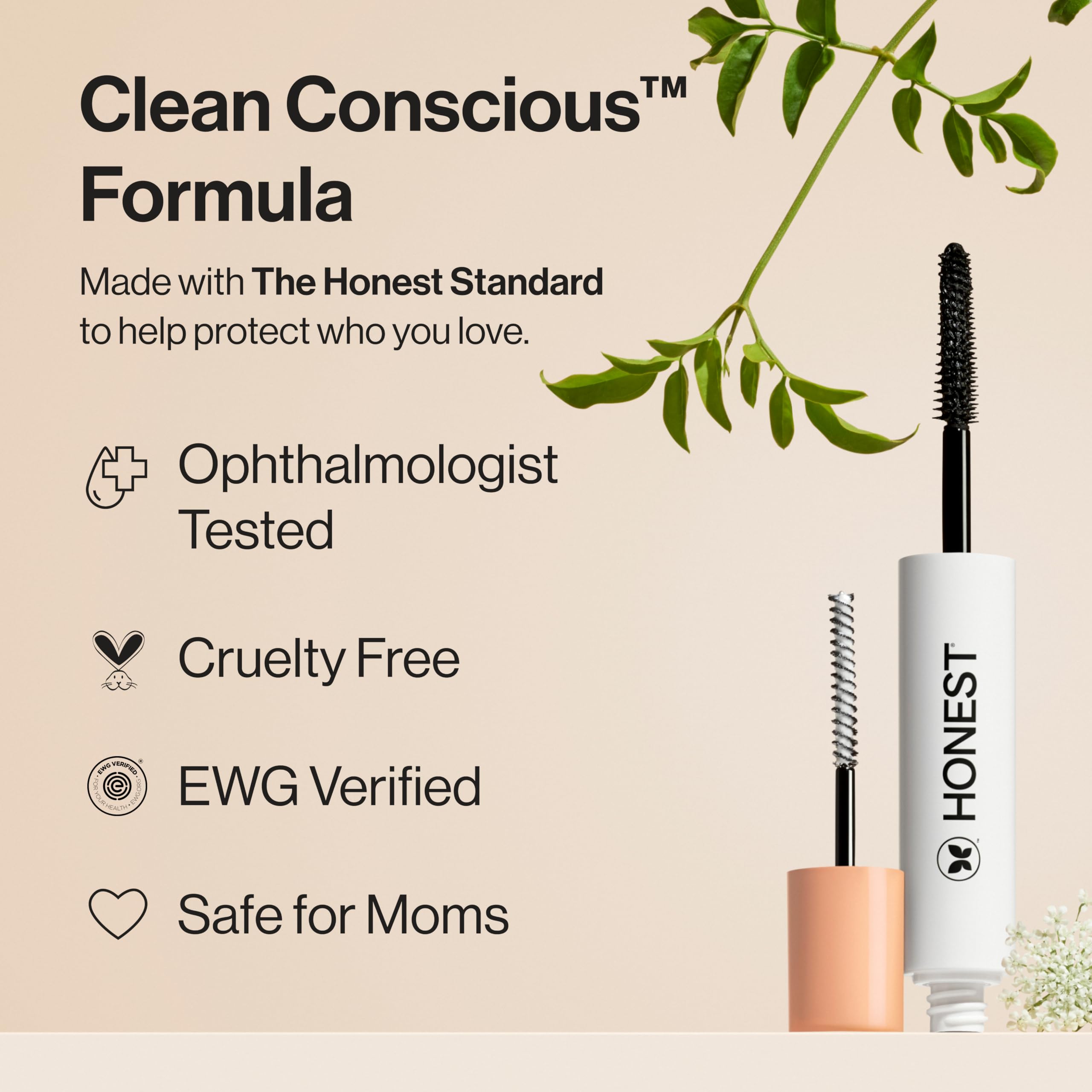 Honest Beauty extreme-length mascara application close-up highlights dramatic, sky-high lift.