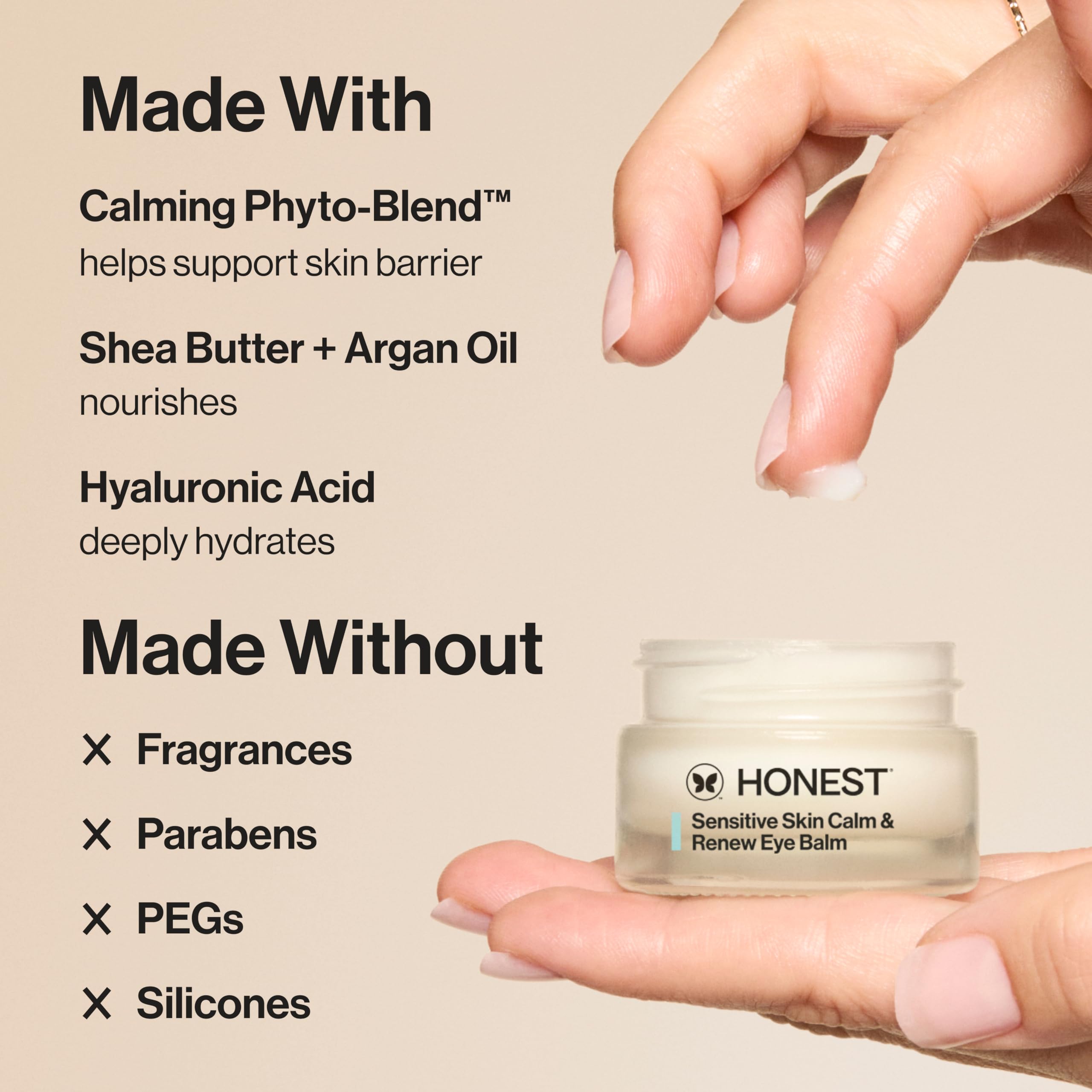 Honest Beauty Hyaluronic acid hydration image shows deep moisture for eye area
