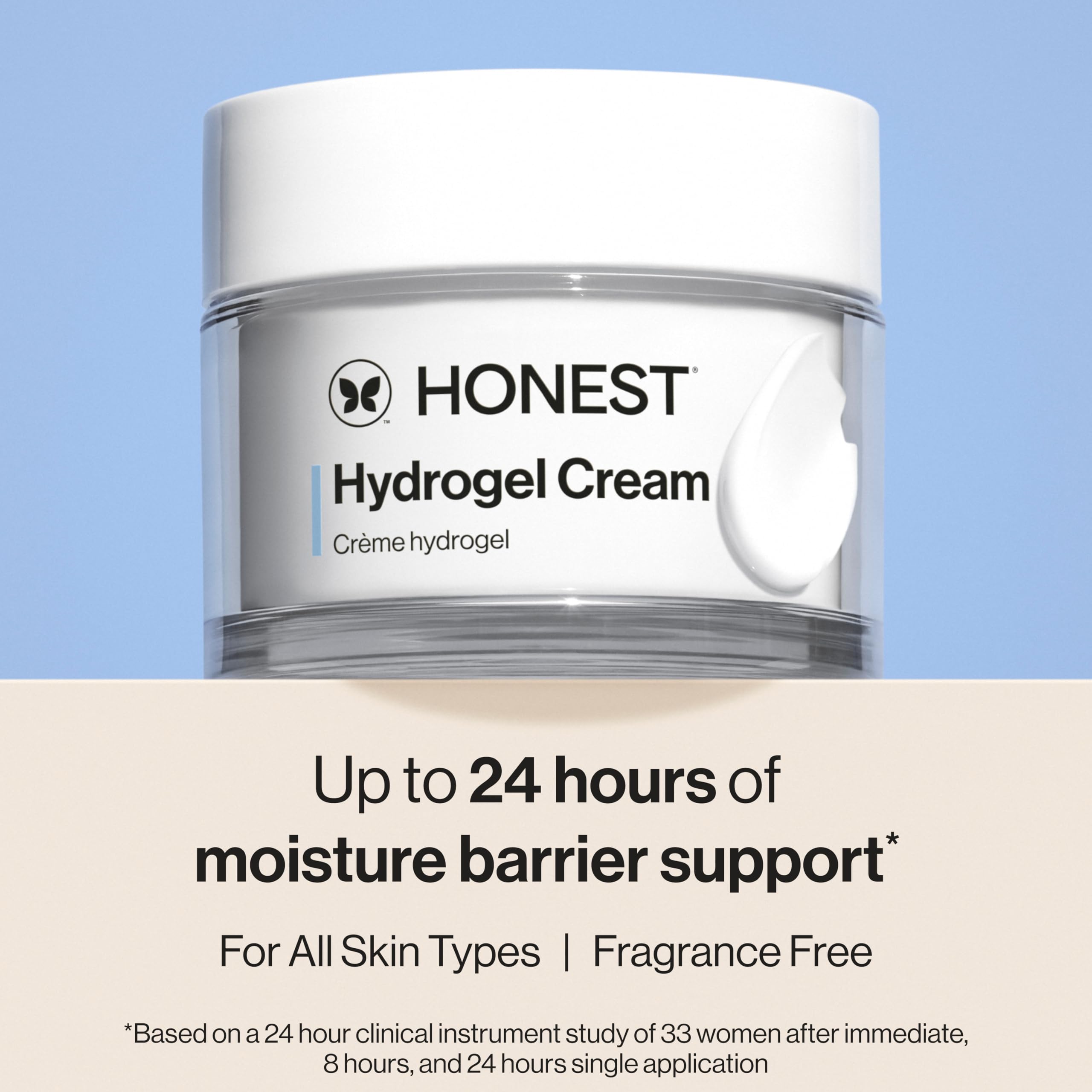 Honest Beauty Hydrogel Cream bottle-back label highlights fragrance-free formula.
