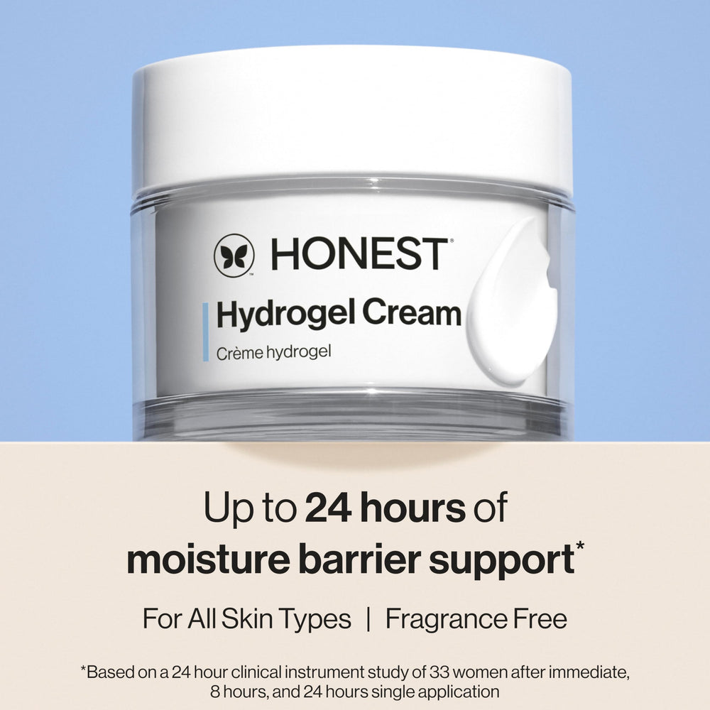 Honest Beauty Hydrogel Cream bottle-back label highlights fragrance-free formula.