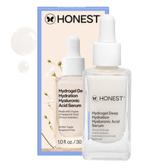 Honest Beauty Hydrogel Serum, botella frontal, hidratación ligera para uso diario.