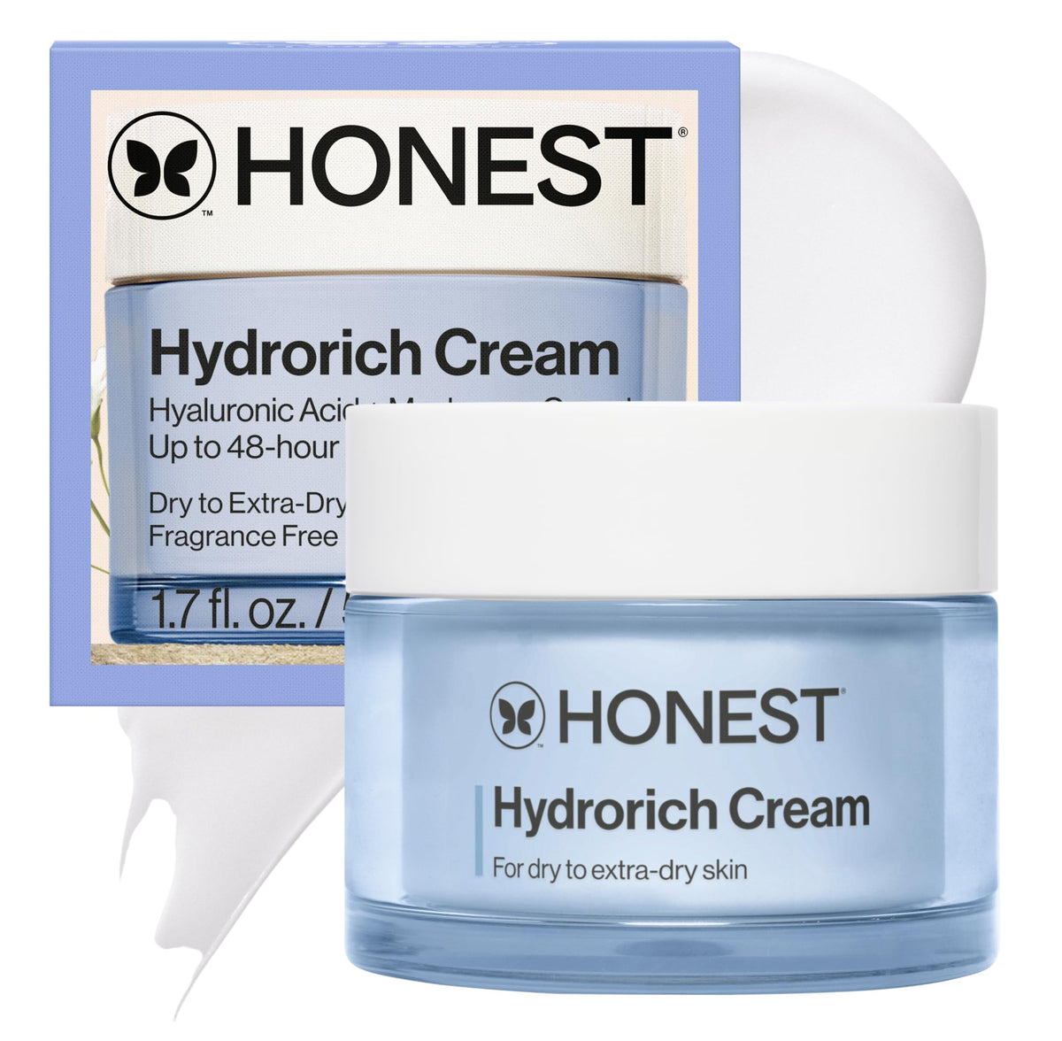 Honest Beauty Hydrorich crema en frasco con hidratación profunda.