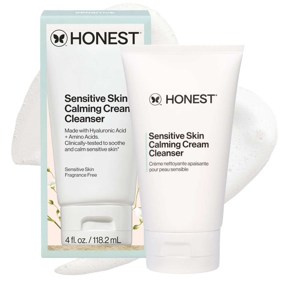 Honest Beauty limpiador cremoso para piel sensible, limpieza suave diaria.