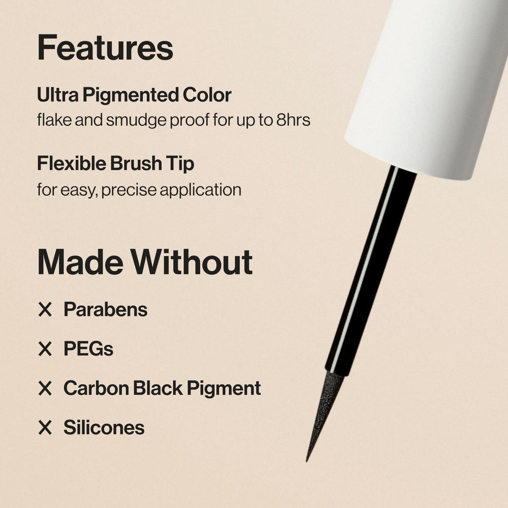 Honest Beauty Longlasting Liquid Eyeliner bold black swatch demonstrates rich pigment.