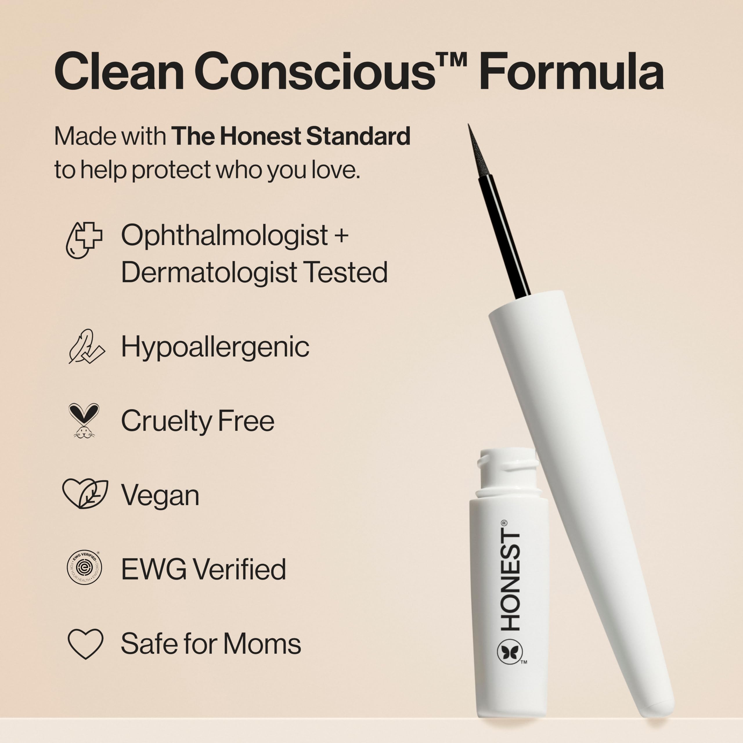 Honest Beauty Longlasting Liquid Eyeliner defined line for clean satiny finish.