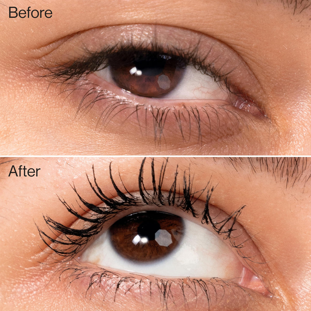 Honest Beauty mascara wand close-up with molded bristles for separation.