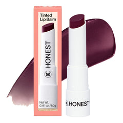 Honest Beauty Plum Drop Balm closeup reveals hydrating texture and buildable color.
