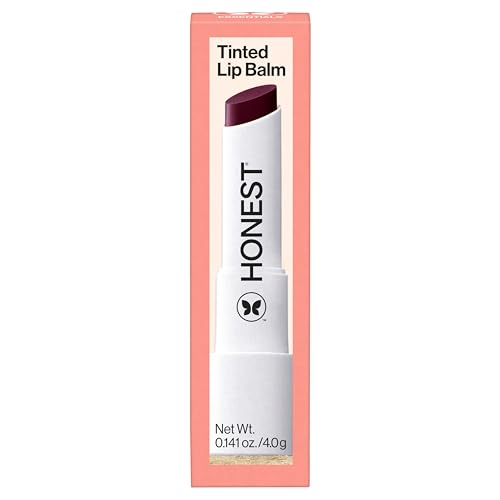 Honest Beauty Plum Drop Lip on lips with nude glow.