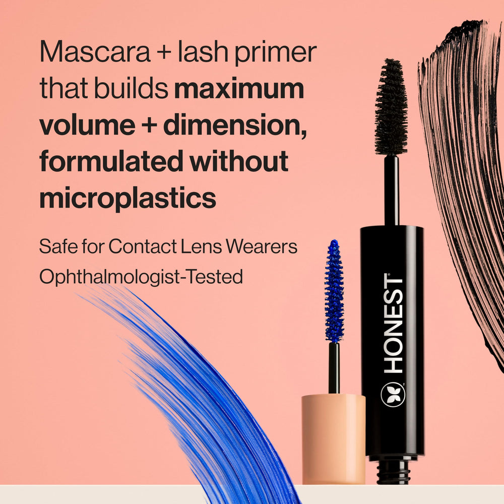 Honest Beauty primer-azul-pestanas intensifica el color negro para un look más profundo.
