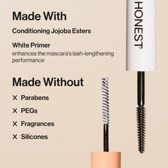Honest Beauty primer base coating visible on lashes for even mascara performance.