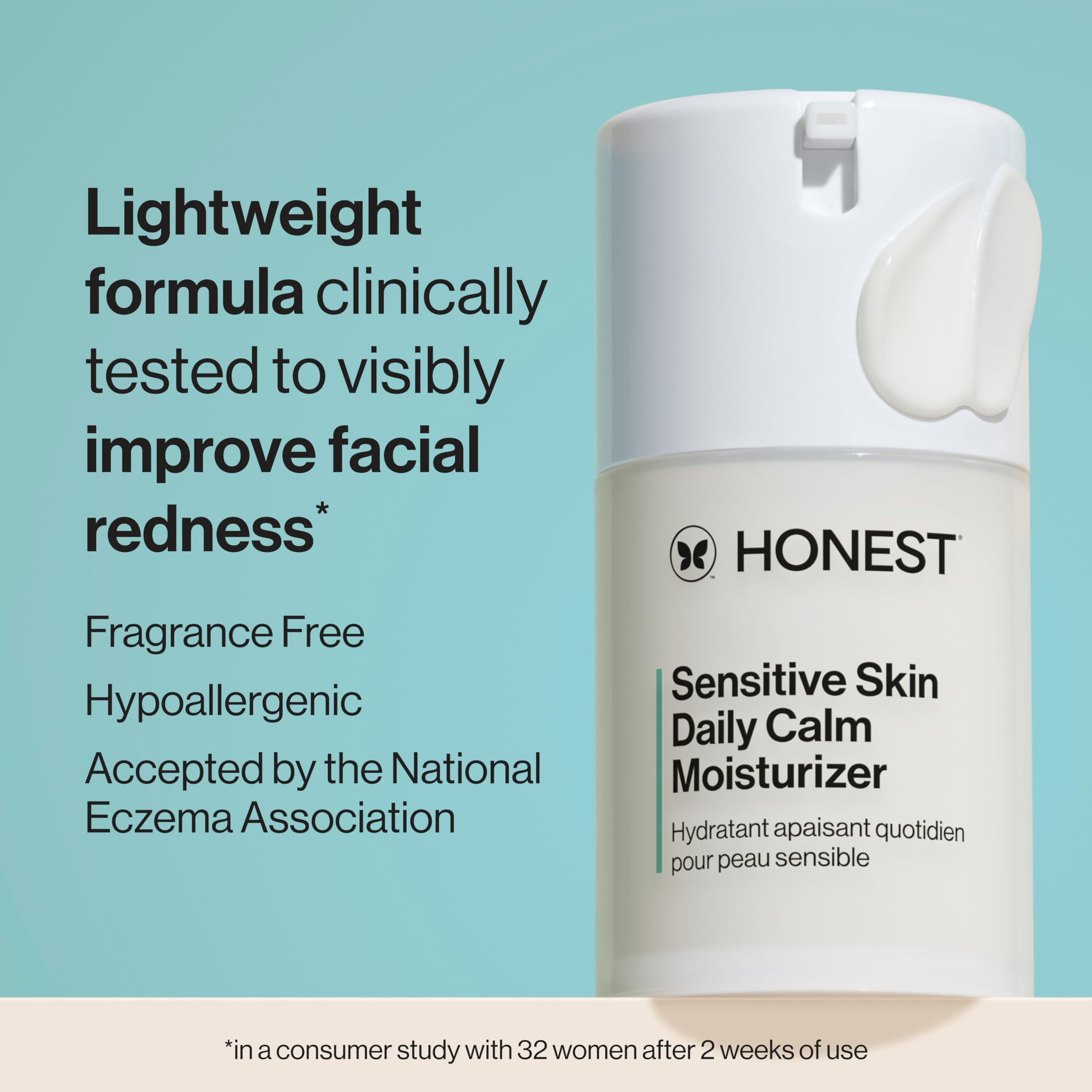 Honest Beauty sensitive skin hydration application, smooth layer for calm, composed skin.