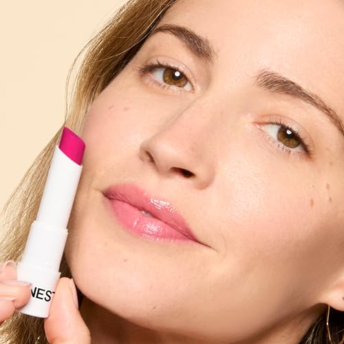 Swatch on skin demonstrates sheer, buildable color payoff.