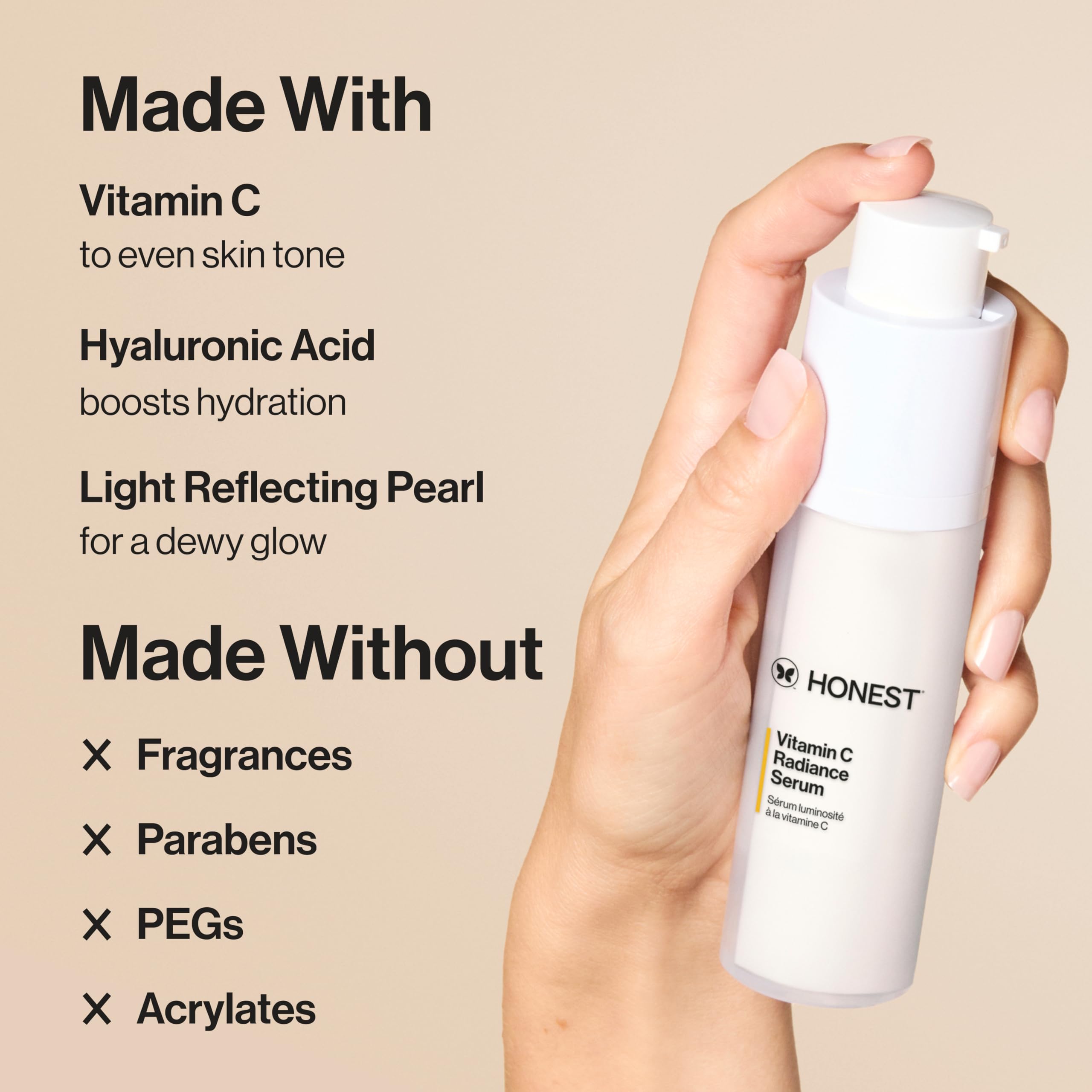 Honest Beauty Vitamin C Radiance Serum swatch demonstrates radiant glow.