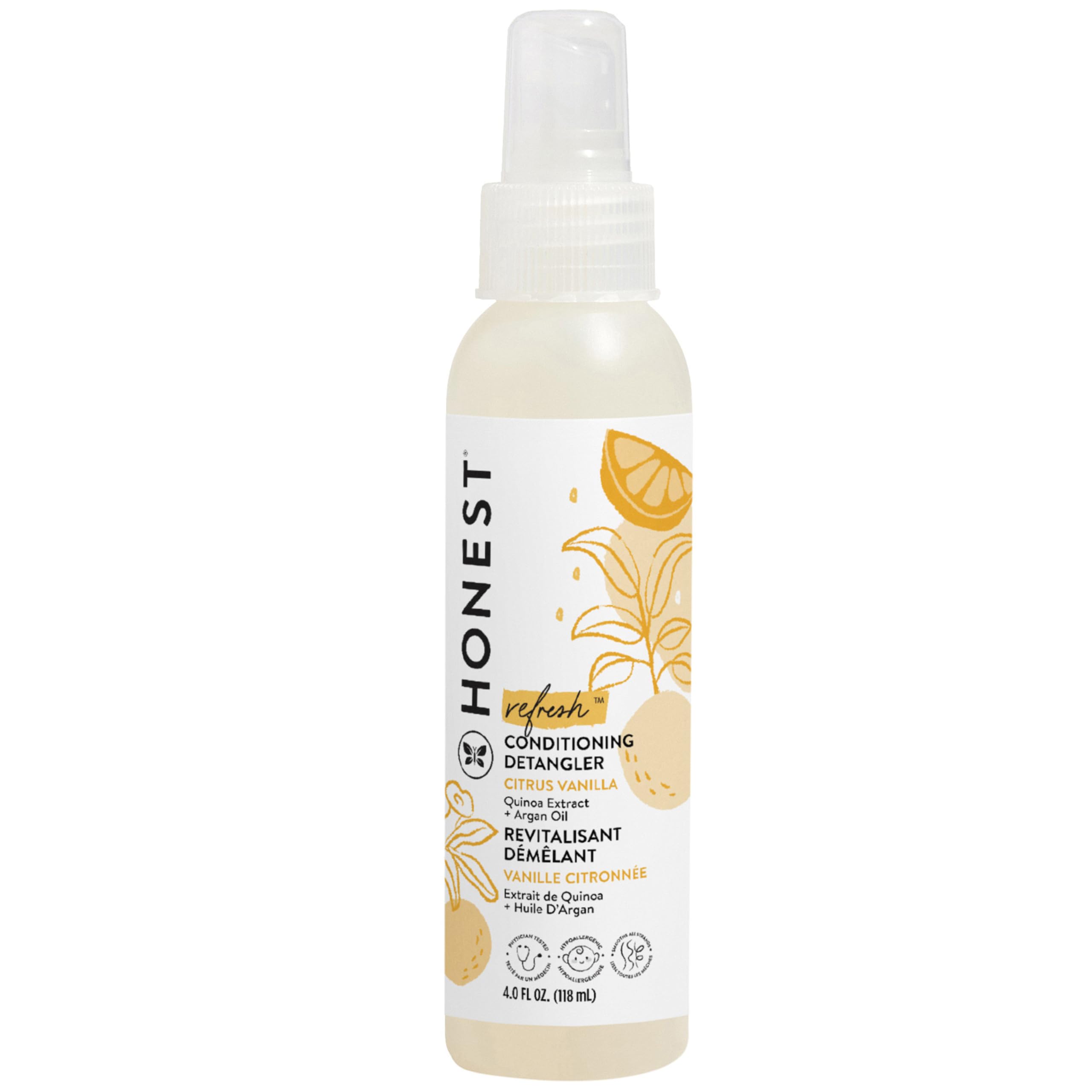 The Honest Company detangler spray bottle for smooth, tangle-free hair.