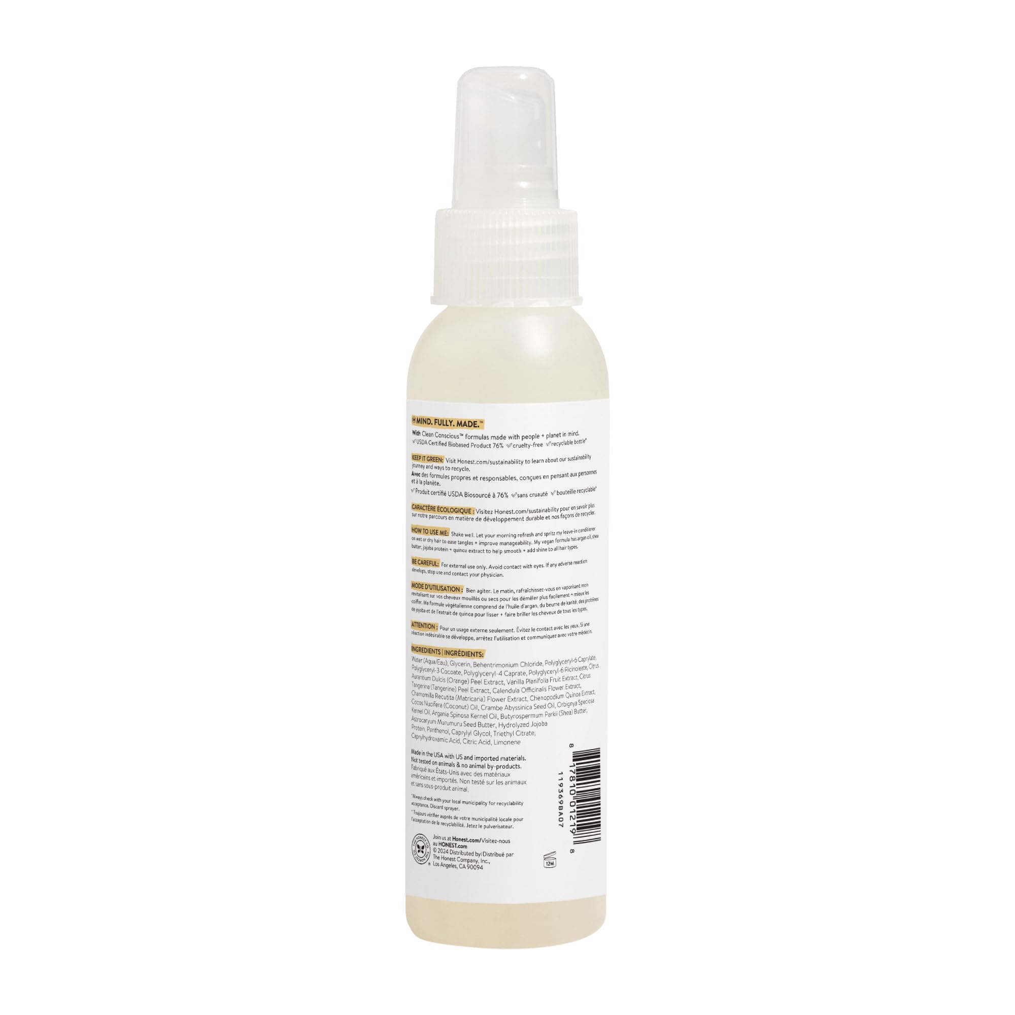 Hypoallergenic formula safe for sensitive skin from The Honest Company detangler.