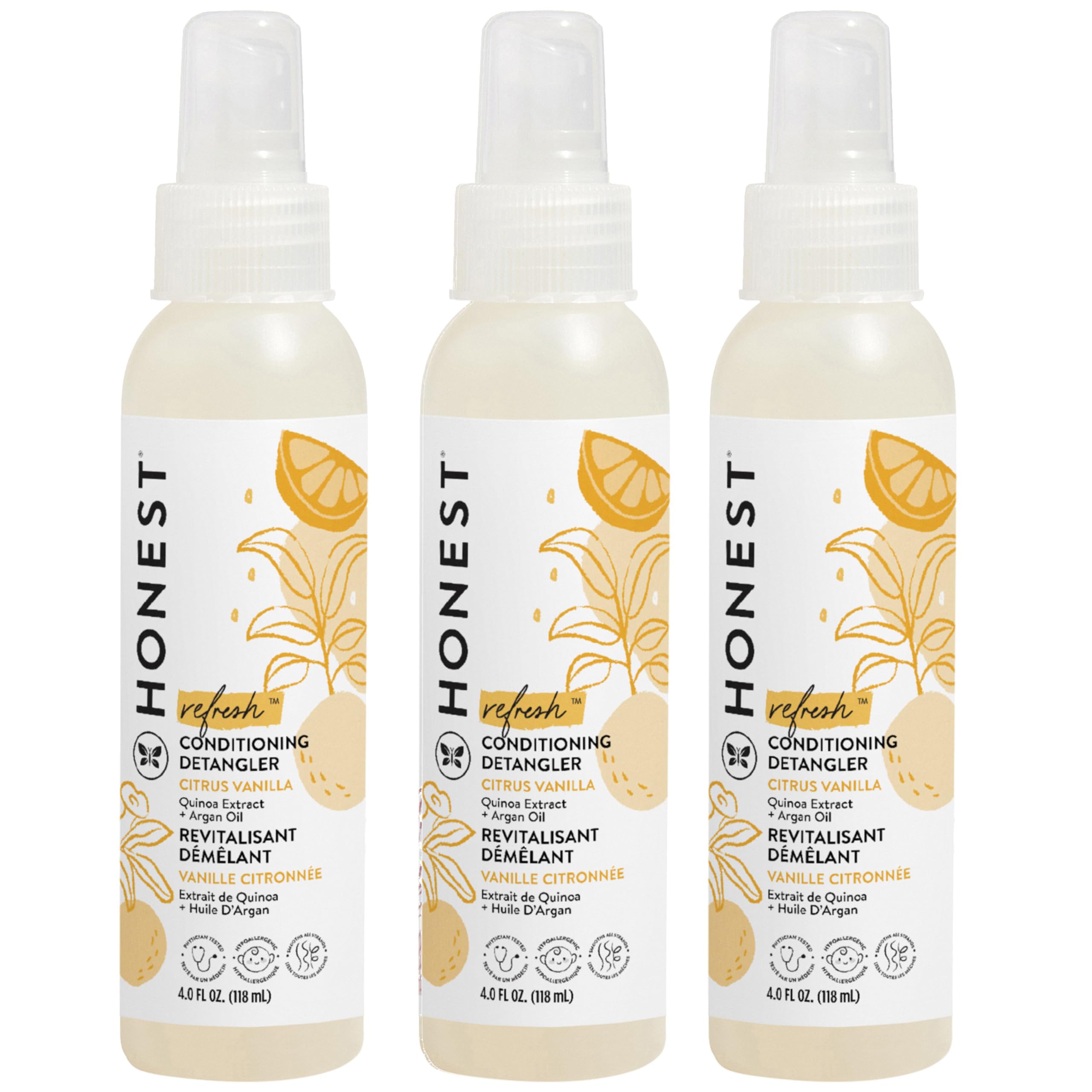 The Honest Company Conditioning Detangler spray bottle for easy detangling across hair types.