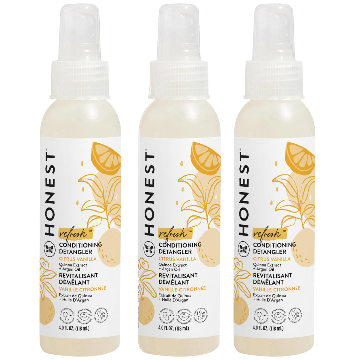 The Honest Company Conditioning Detangler spray bottle for easy detangling across hair types.