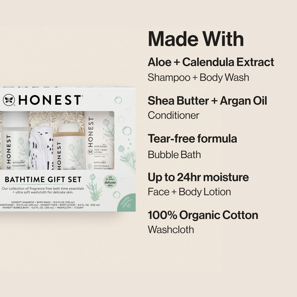 Honest fragrance-free face and body lotion bottle delivers lasting hydration.