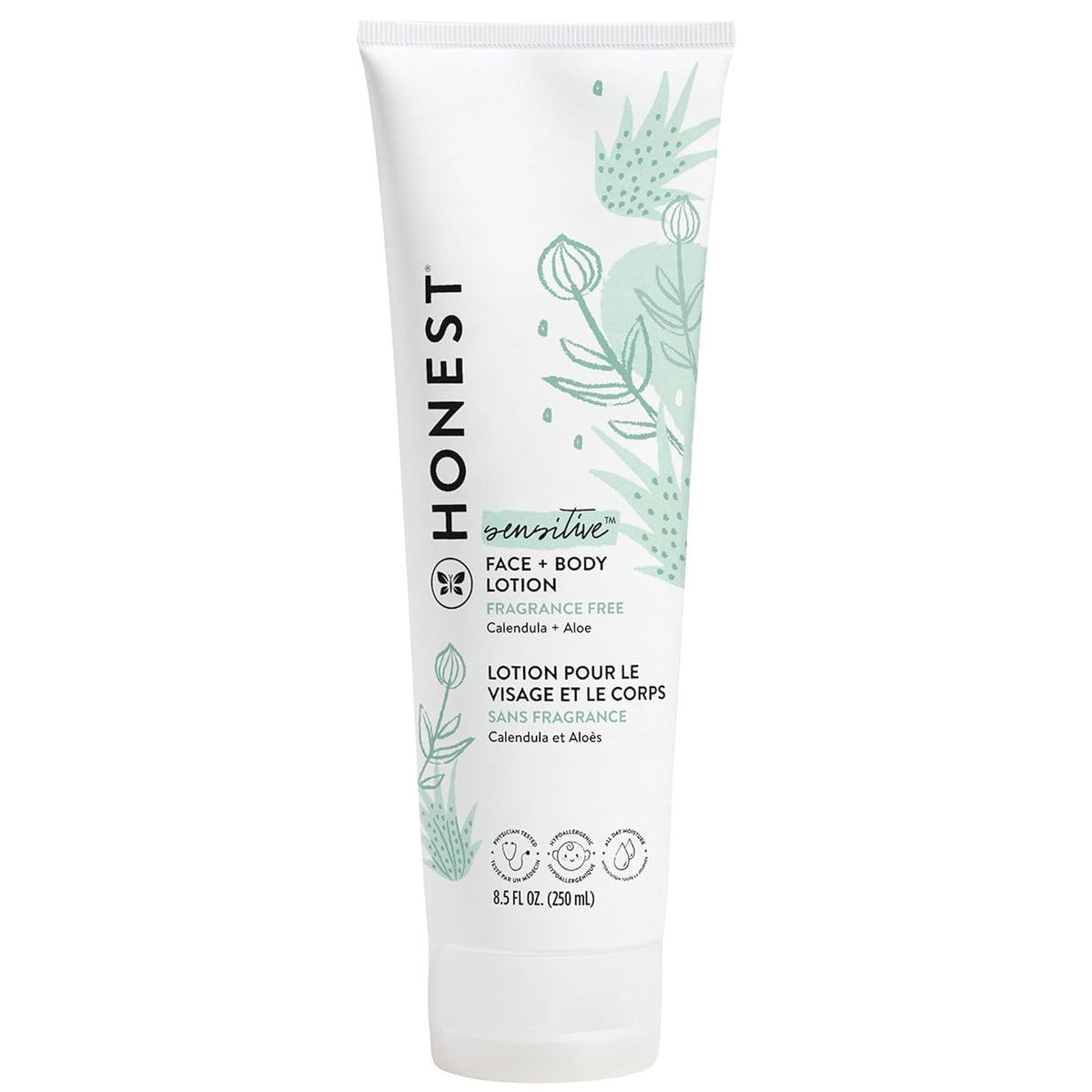 The Honest Company Hydrating Lotion bottle front view for fragrance-free sensitive skin.