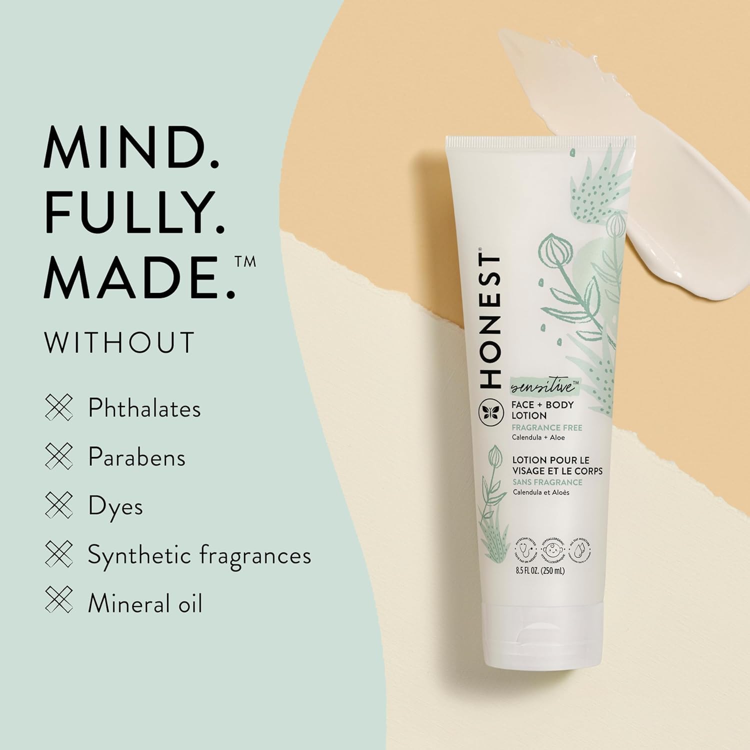 The Honest Company Hydrating Lotion packaging image showing USA-made manufacturing.
