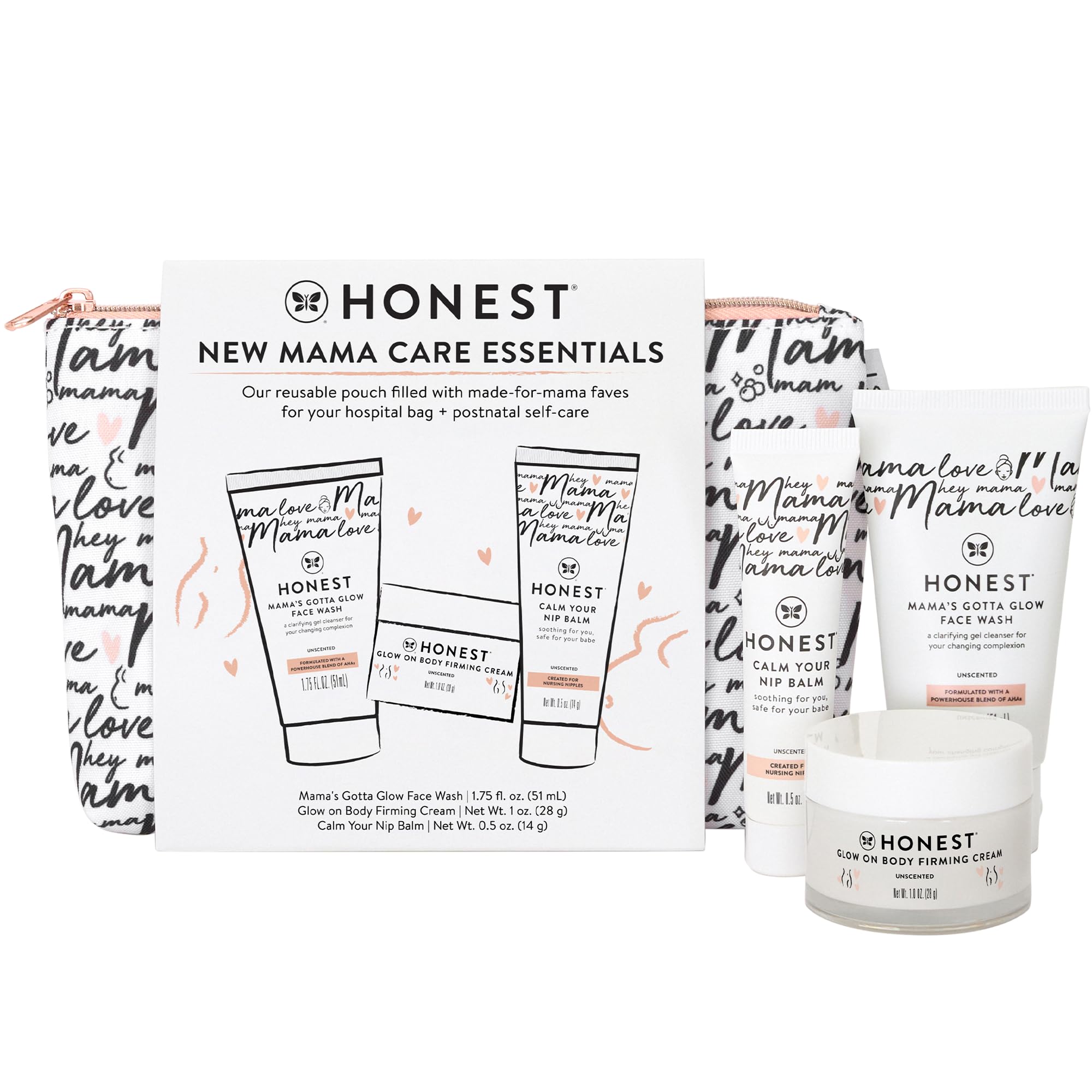 The Honest Company New Mama Care Essentials Gift Set in a reusable pouch for hospital bag organization