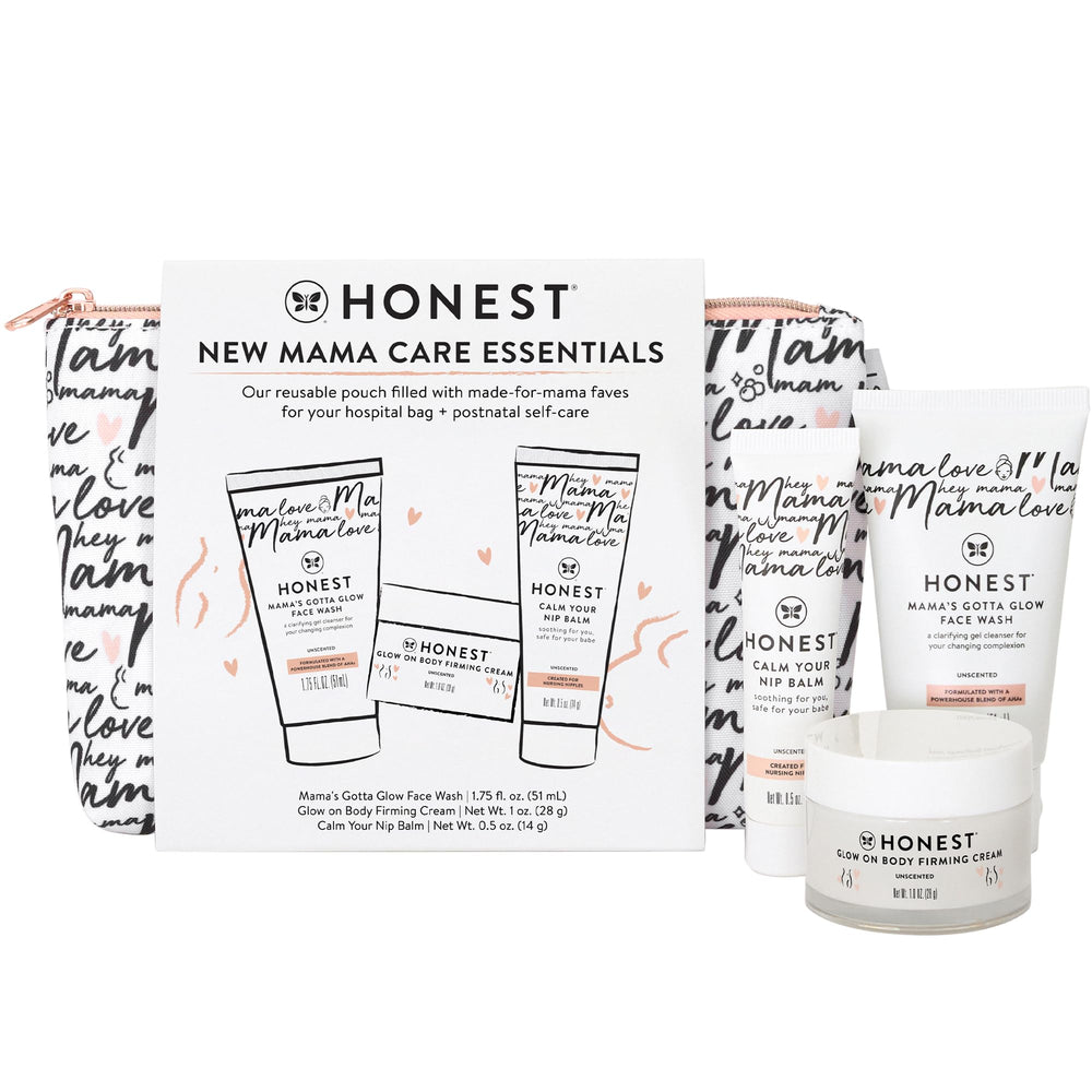 The Honest Company New Mama Care Essentials Gift Set in a reusable pouch for hospital bag organization