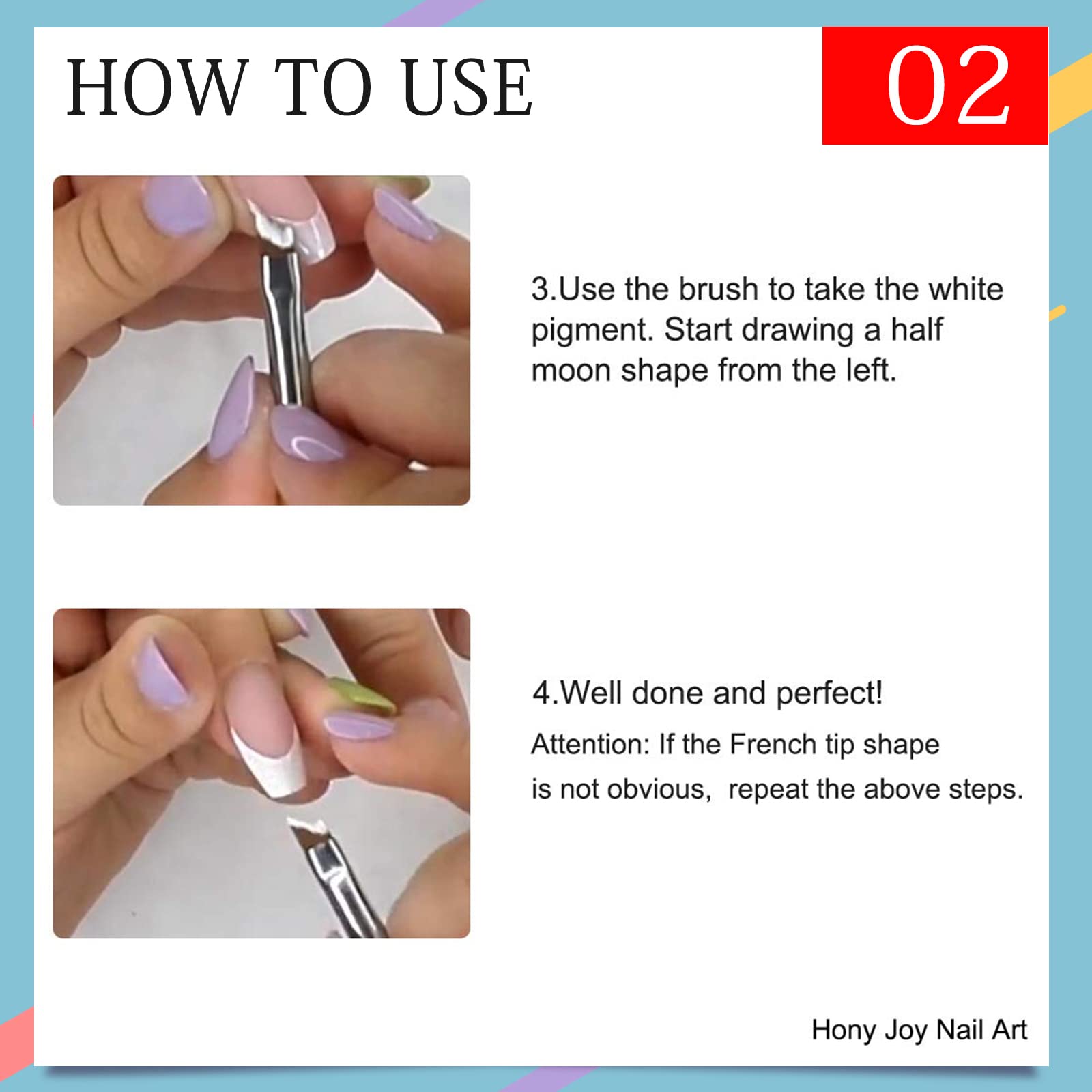 Honey Joy curved-edge brush helps reproduce perfect smile shapes.