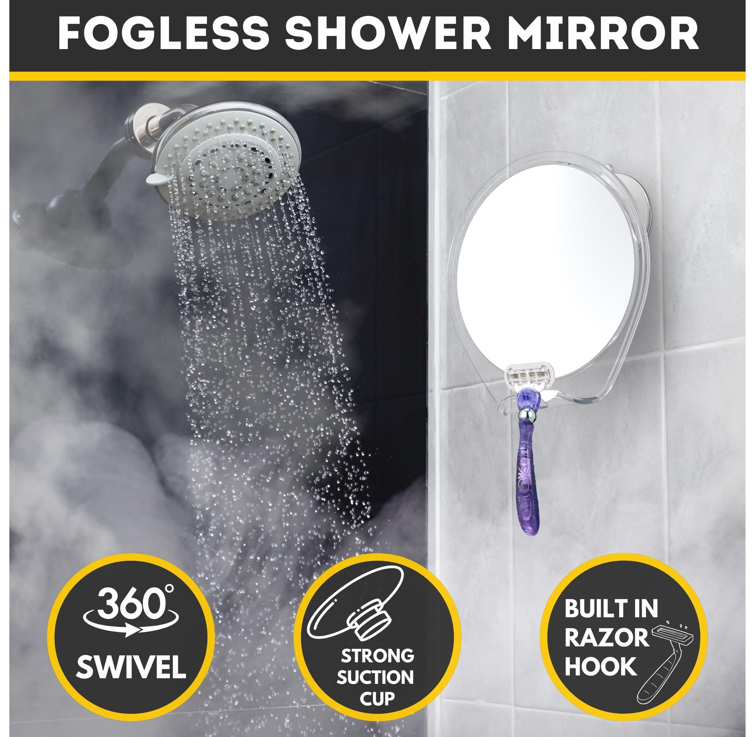 HONEYBULL anti-fog acrylic mirror stays clear in steam.