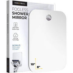 HONEYBULL fogless shower mirror with large 8x10 inch surface for shaving