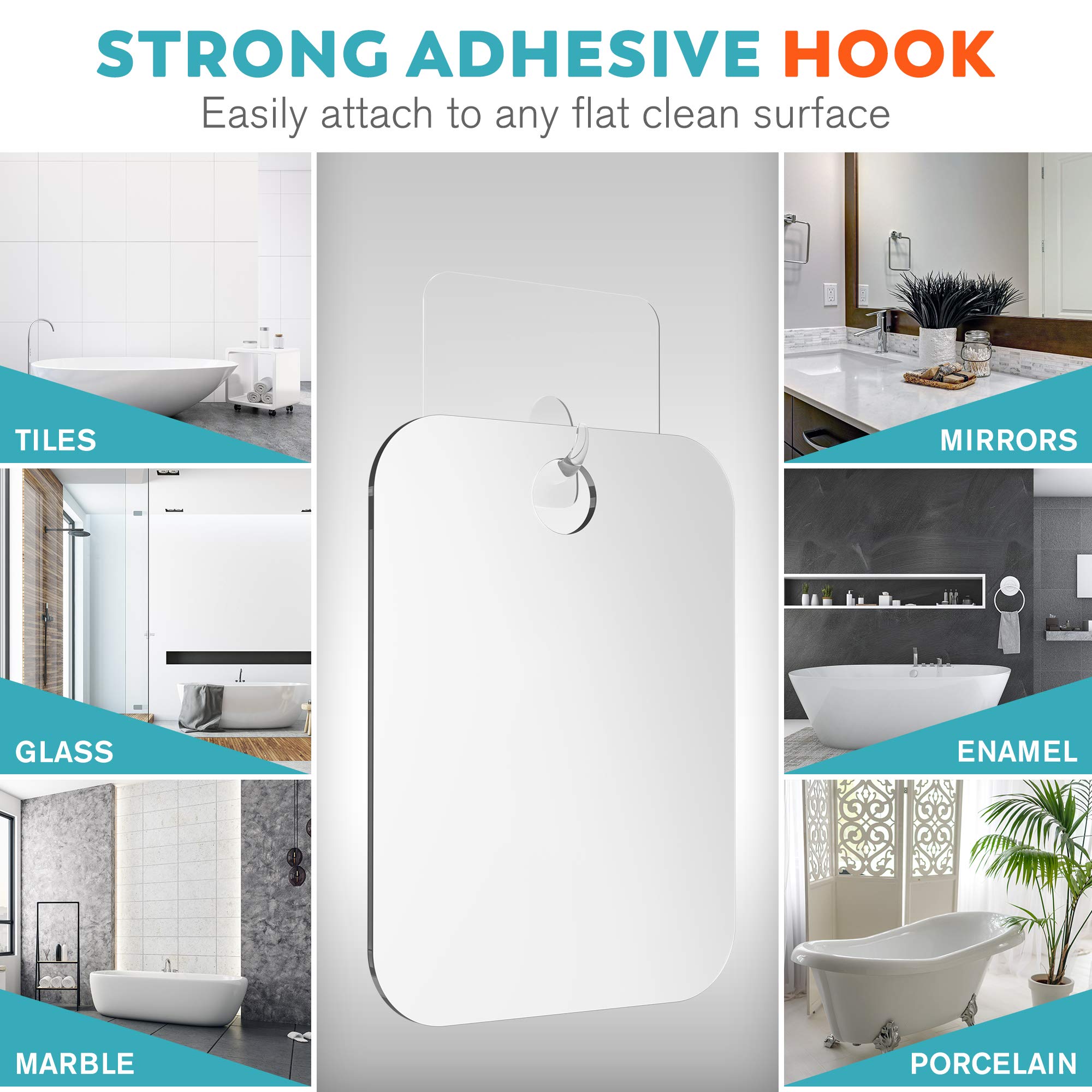 Slim, durable acrylic mirror handles daily humidity and steam.