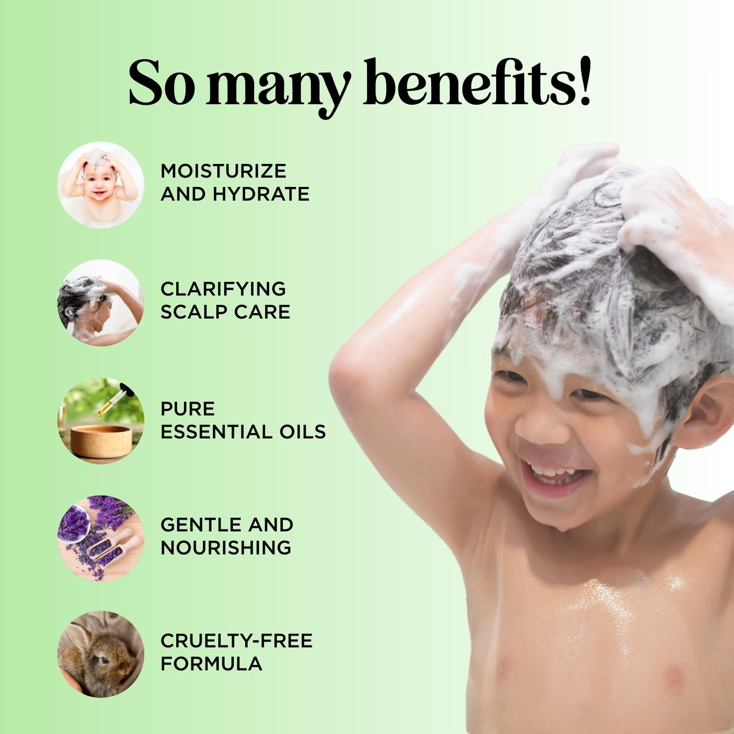 Honeydew Champú Infantil, botella visible, limpieza con aceite de árbol de té.