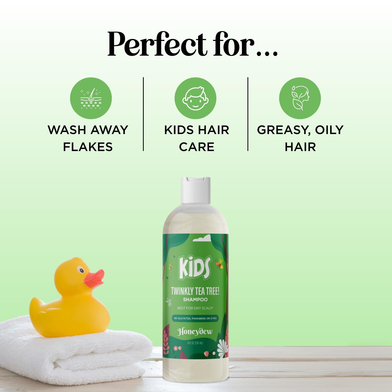 Honeydew Champú Infantil textura cremosa lista para enjuagar.