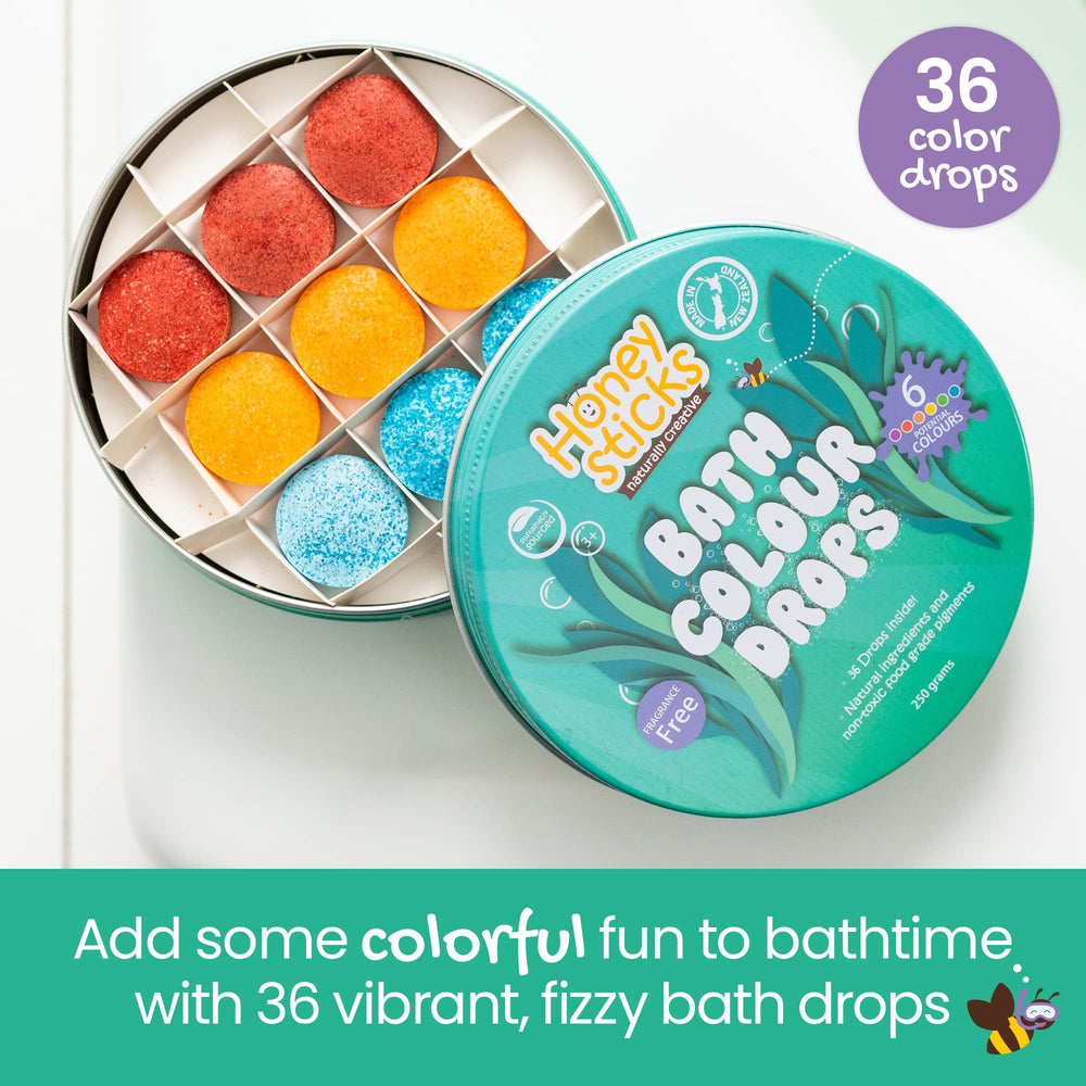Honeysticks Bath Color Drops color-mixing in action encourages play.