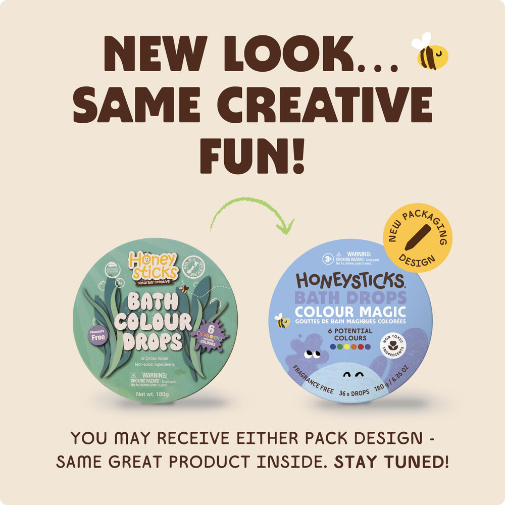Honeysticks Bath Color Drops tin closeup highlights recyclable packaging.