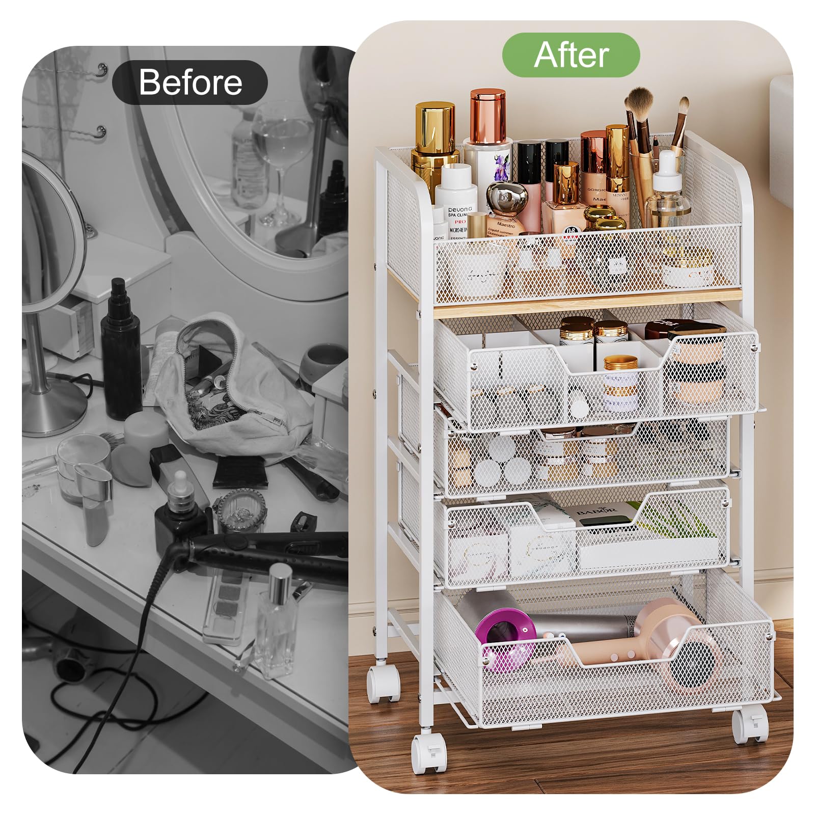 Hongtamoya makeup cart fits bathroom vanity for tidy daily routines