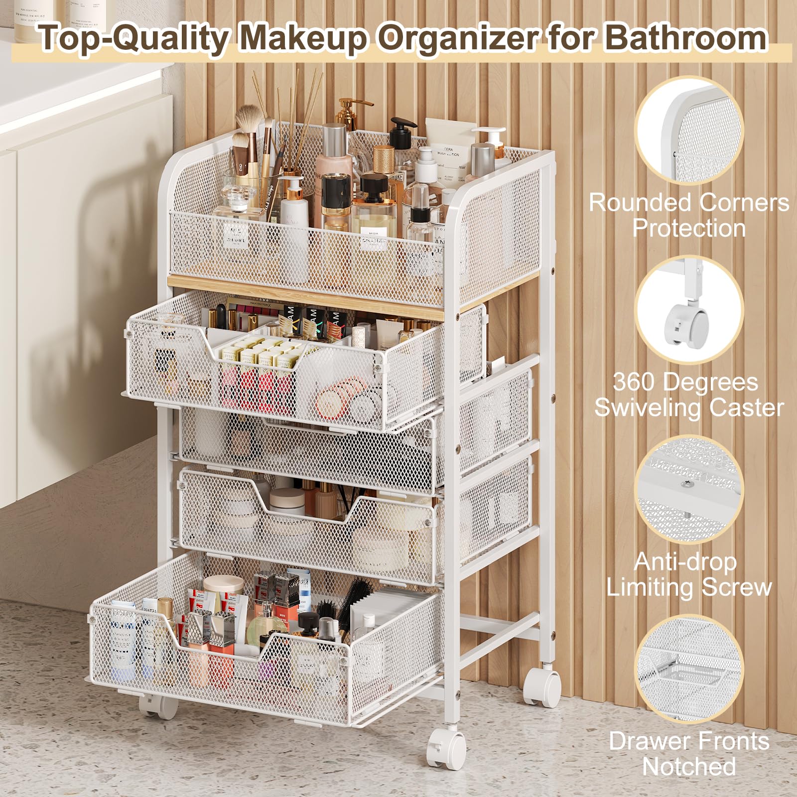 Hongtamoya makeup cart front brakes lock for steady placement