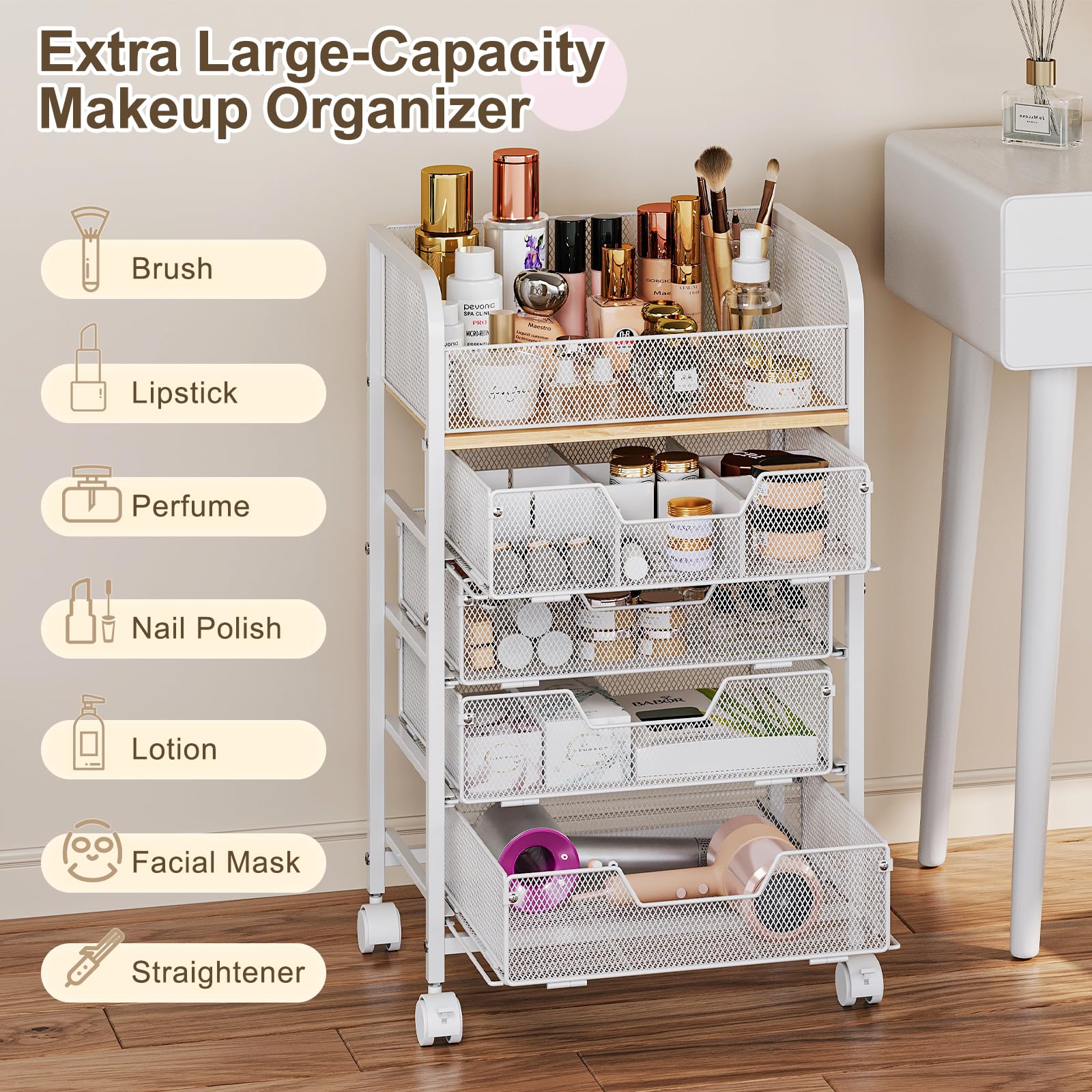 Hongtamoya makeup cart dimensions suit beside a dresser or sink