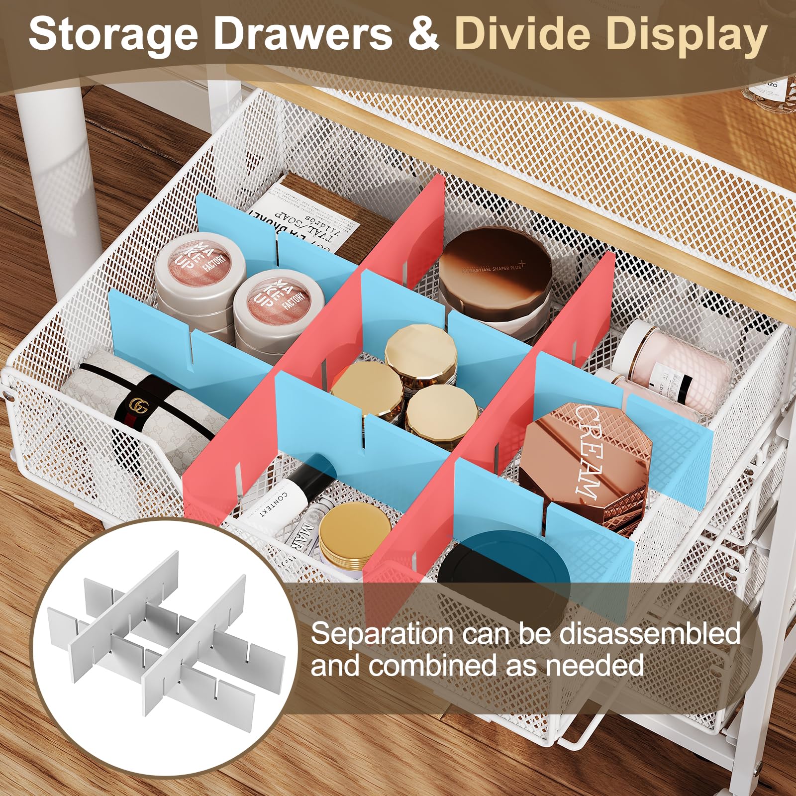 Hongtamoya makeup cart dividers organize lipsticks and perfumes in two drawers