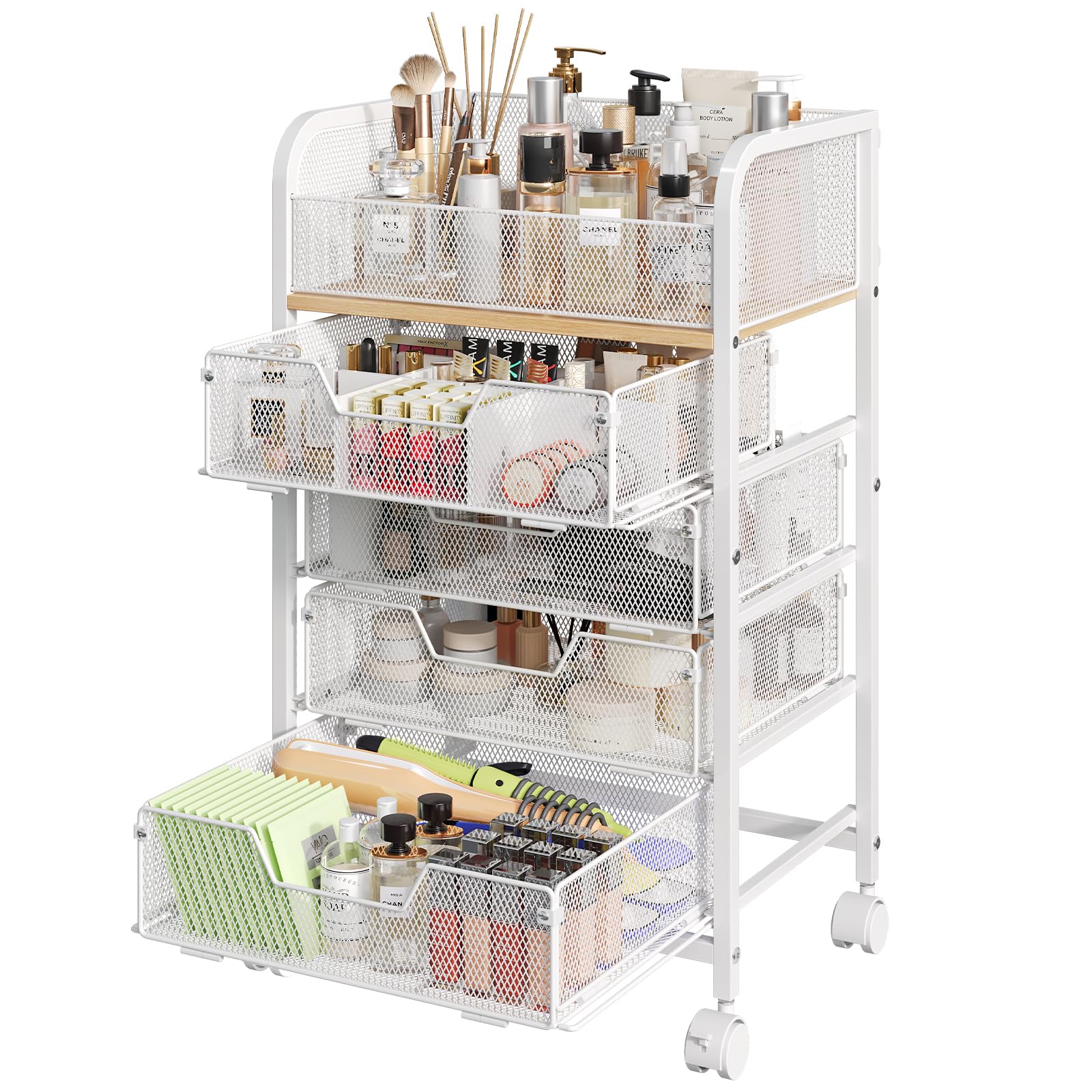 Hongtamoya makeup cart top display keeps brushes and tools within easy reach
