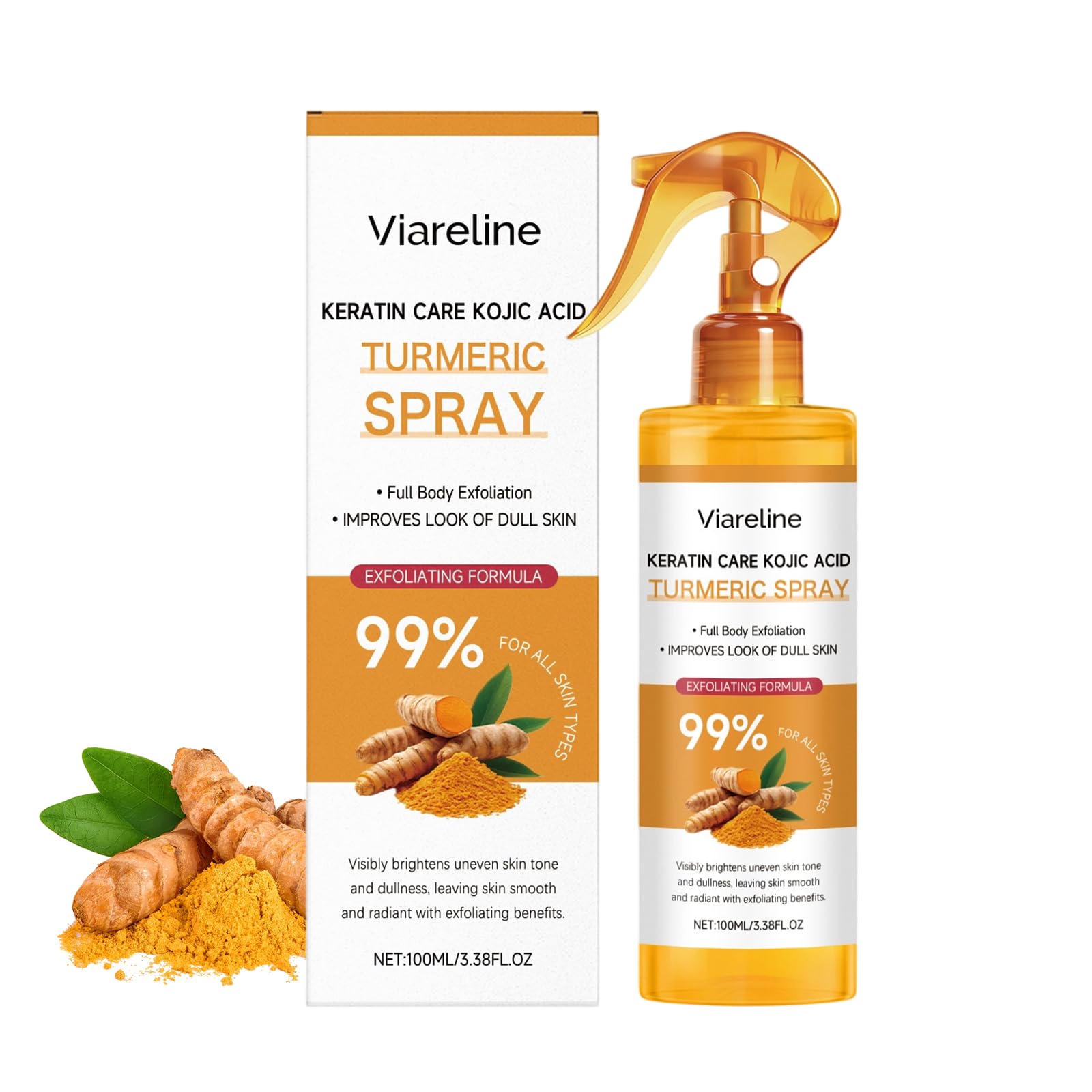 Hongyunda spray exfoliante de cúrcuma con keratina, empaque compacto para uso diario.