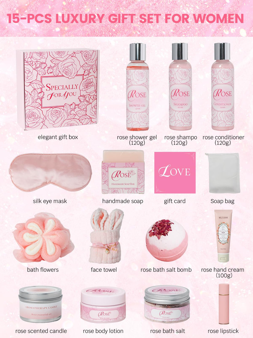 honiitaa-rose-bath-bomb creates fragrant bubbles for a relaxing soak.