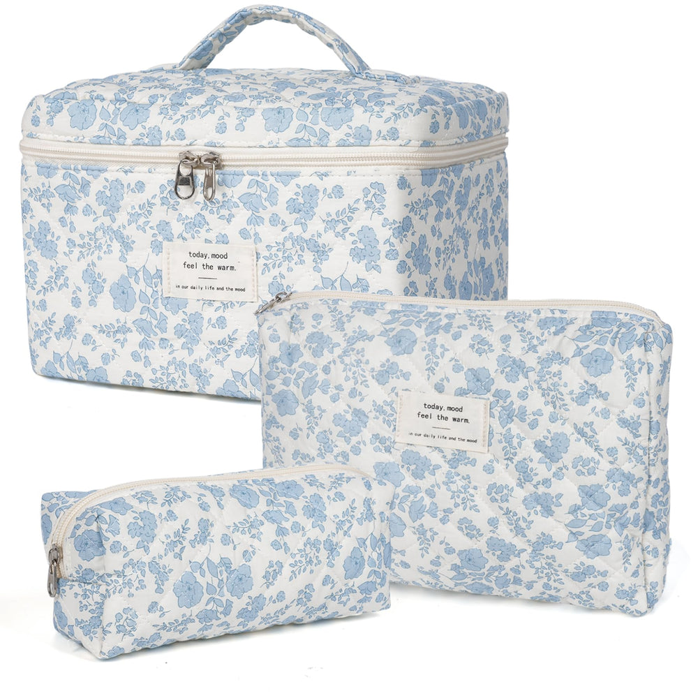 Honitty floral quilted makeup bag front view showing vibrant pattern for stylish organization