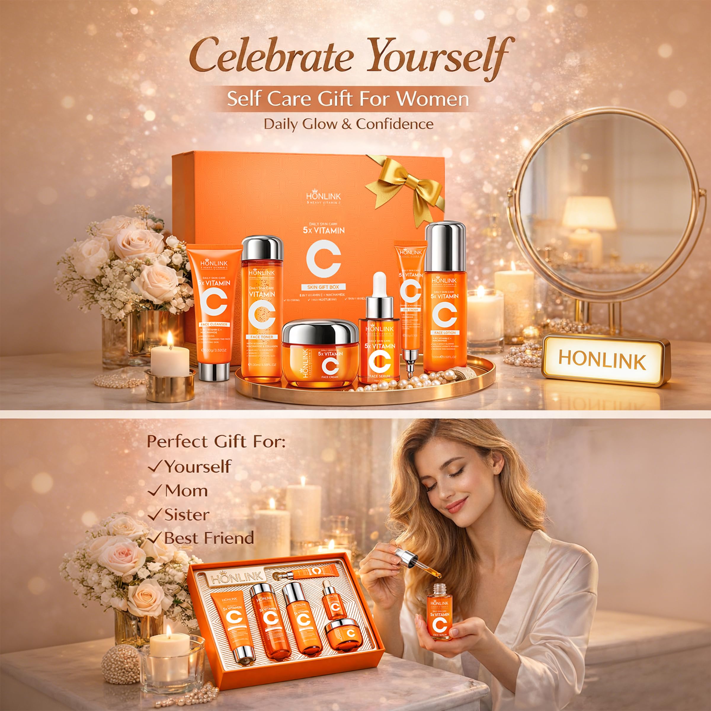 HONLINK Glown bundle display showing a complete face and body routine