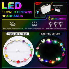 HONLYNE LED flower crown glowing for Mardi Gras celebrations.