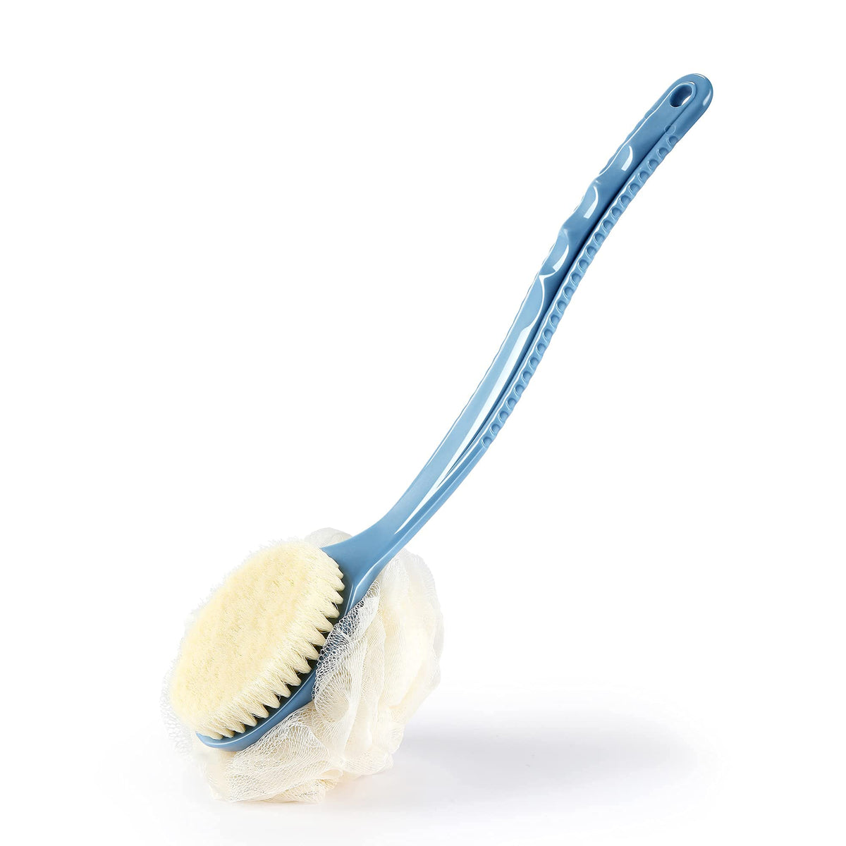 HONOMA Shower Back Scrubber with bristles and loofah for thorough cleansing.