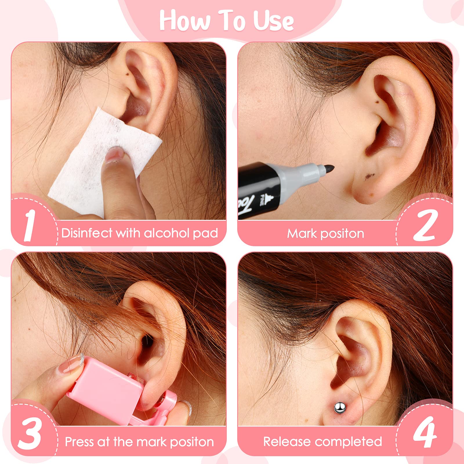 Honoson aretes con cuentas rosadas para perforación de oreja