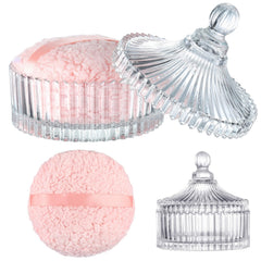 HONSIO Extra Large powder puff and crystal glass container for even body powder application.