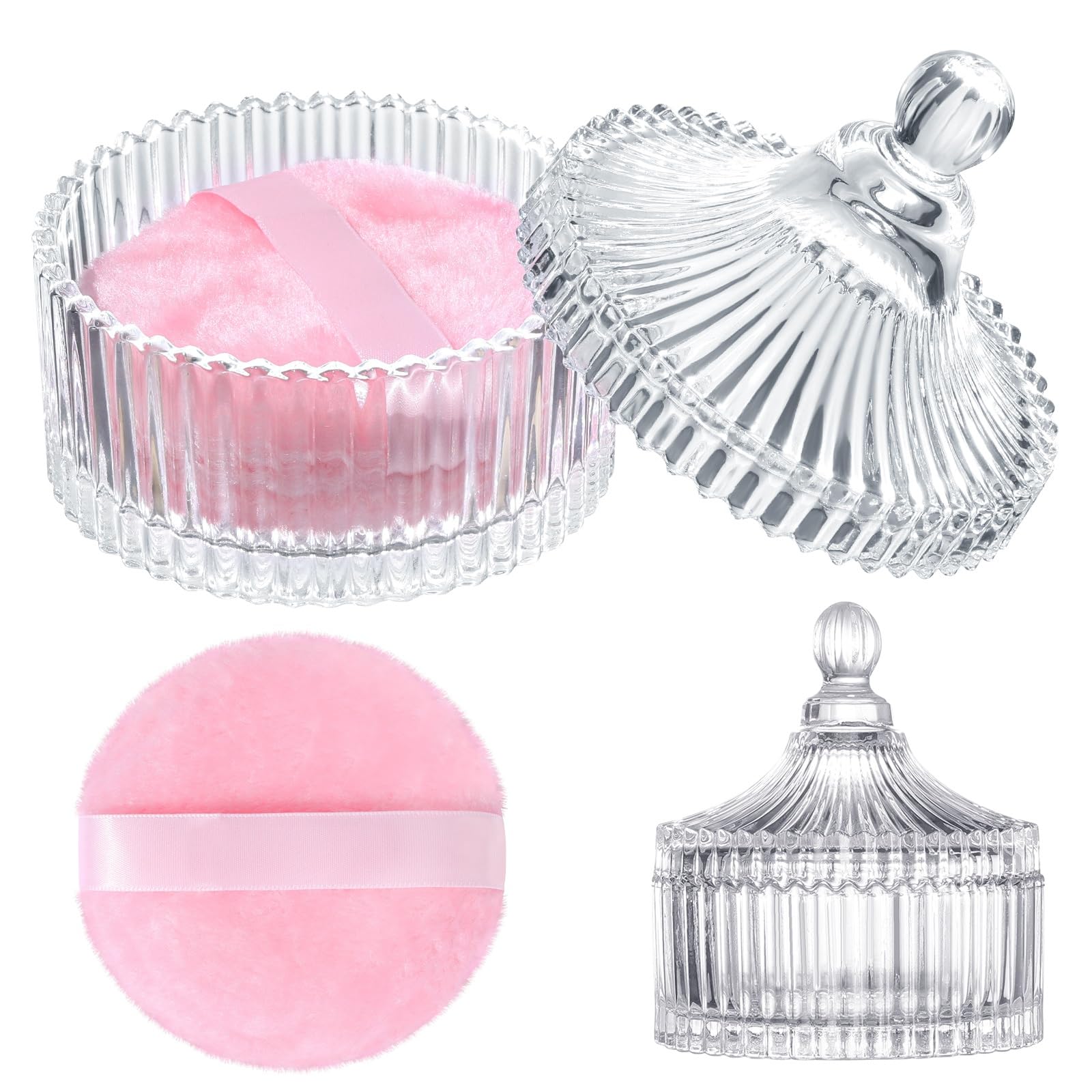 HONSIO large pink powder puff with crystal case for smooth, even application