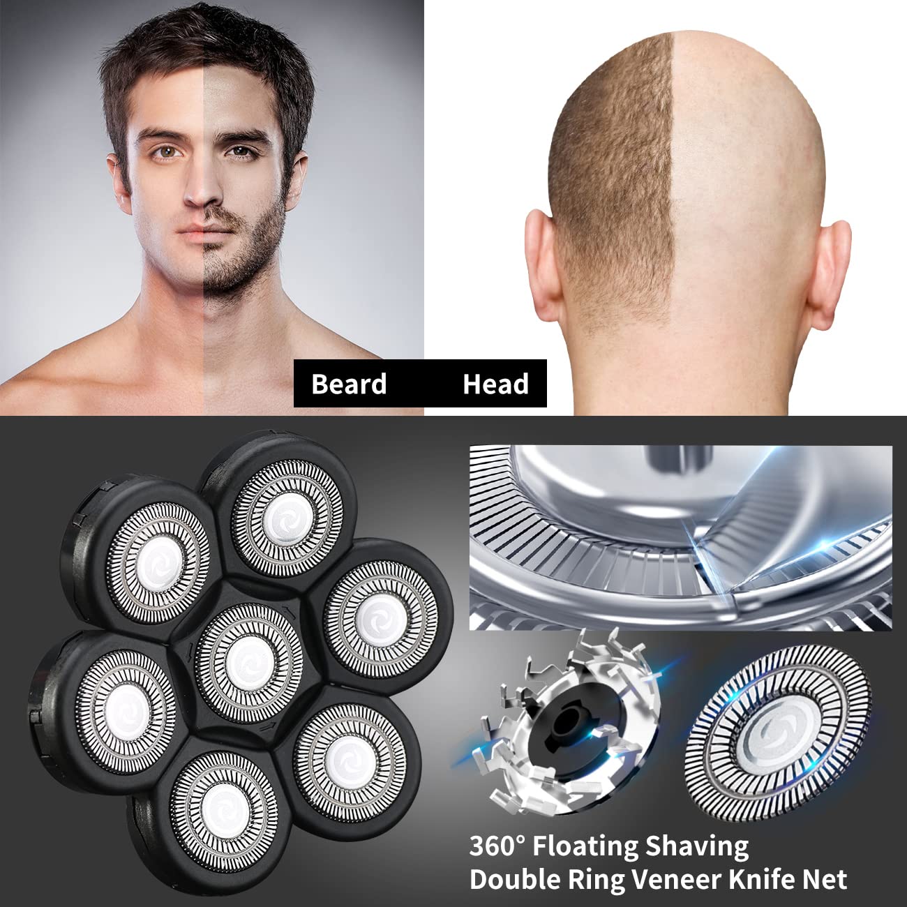 HONTEC universal 7-blade head assembly for broad compatibility.